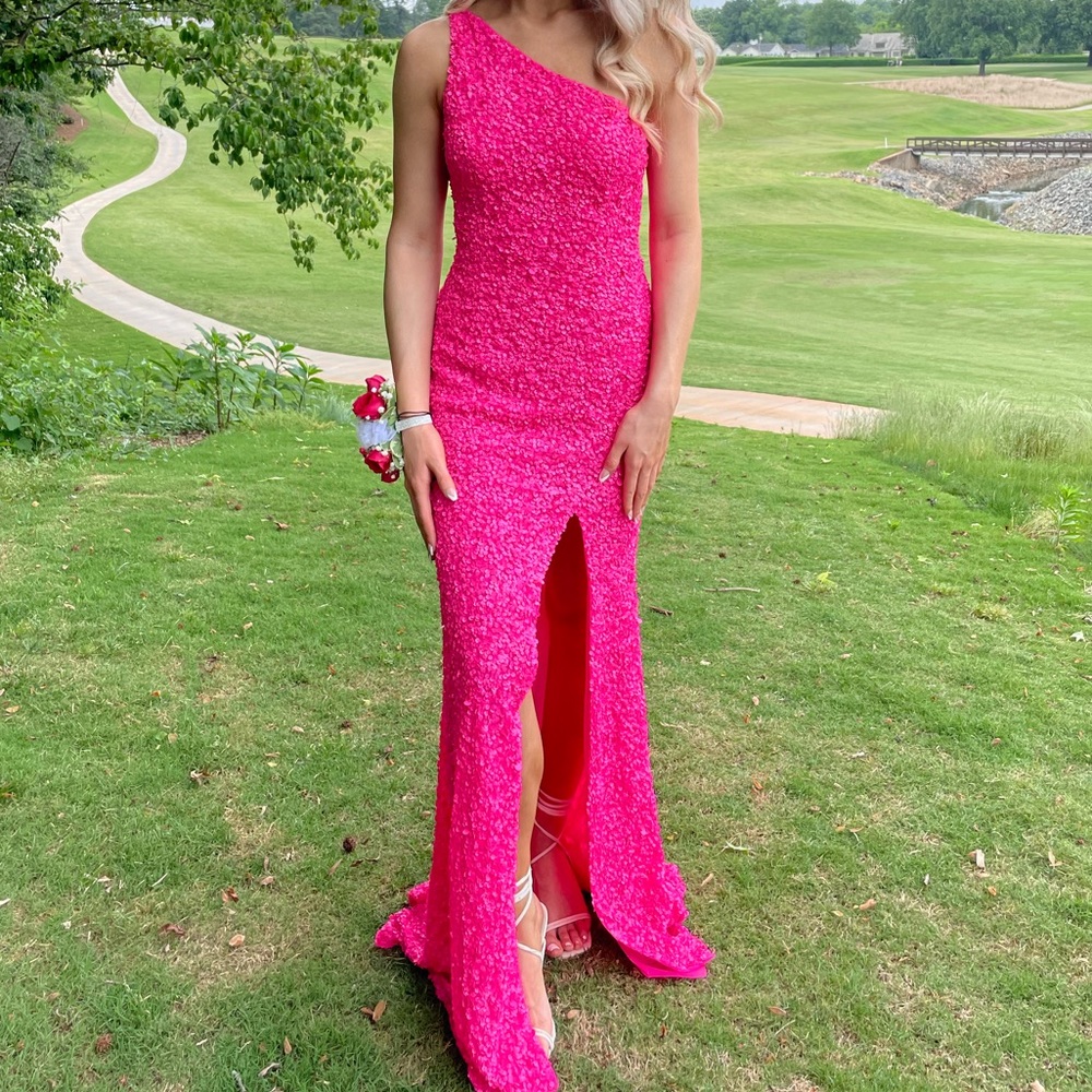 Sherri Hill Hot Pink Sequin Prom Dress